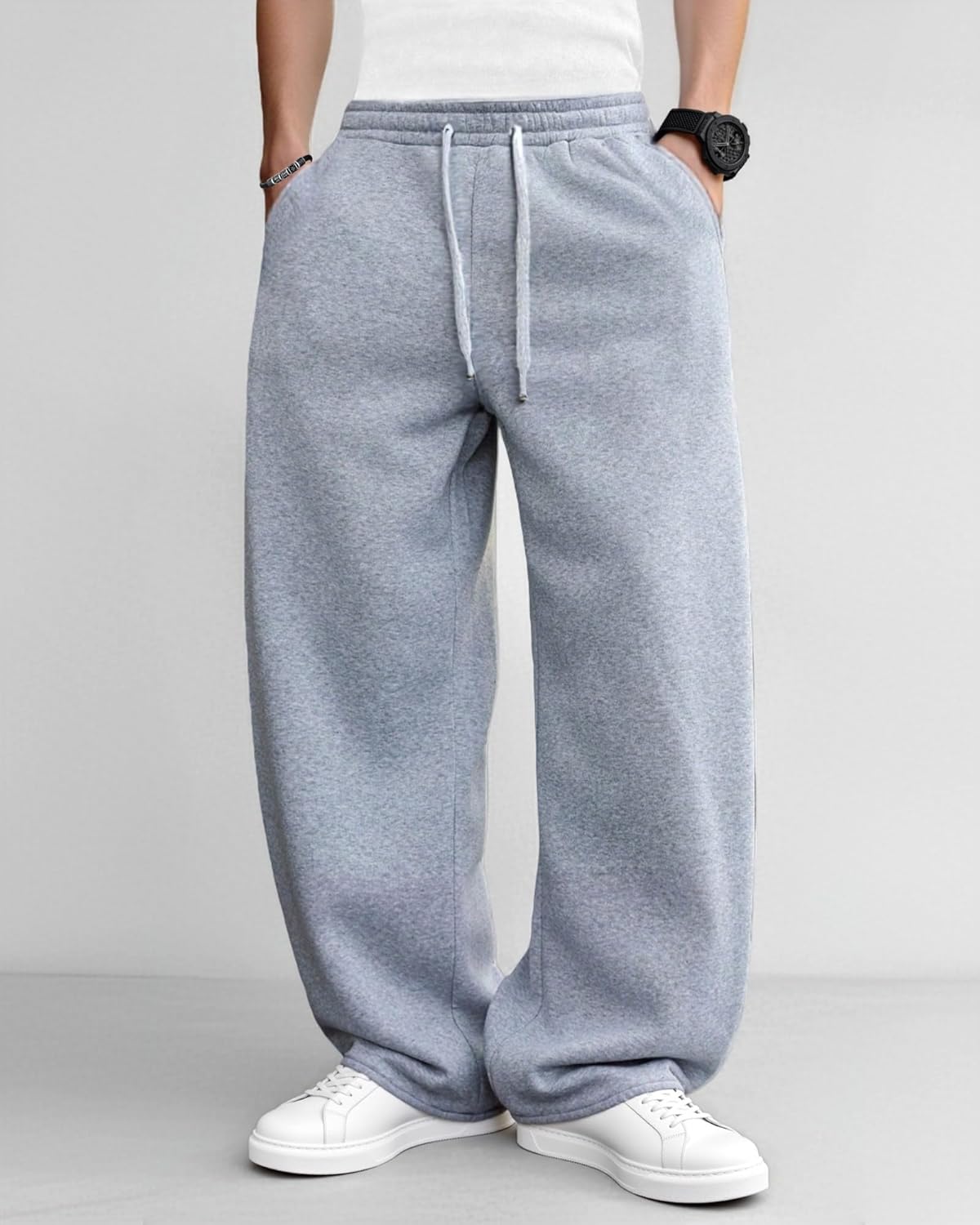 Men’s Baggy Sweatpants Wide-Leg, Elastic Drawstring Waist Casual Lounge Joggers with Deep Pockets and Cozy Fleece - Image 4