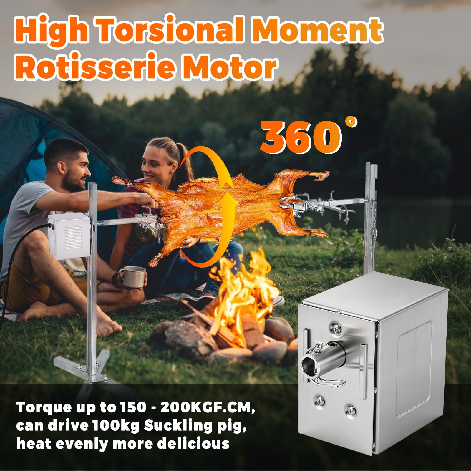 YJINGRUI 45W Grillmotor für Grillspieß, 150-200kg hohes Drehmoment, Grillmotoren, Grillspiess Motor für Hähnchen, Rind und Spanferkel – Ideal für Grillfeste, Camping & Feiern | 150-200kg hohes Drehmoment; 45W Hochleistung