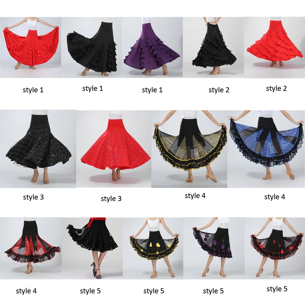 Latin Tanzkleid mit Langem Rock Flamenco Kleid Rock Und Square Dance Rock Aus Elastischer Polyesterfaser für Geschenk Heimdekoration Tanzkurs