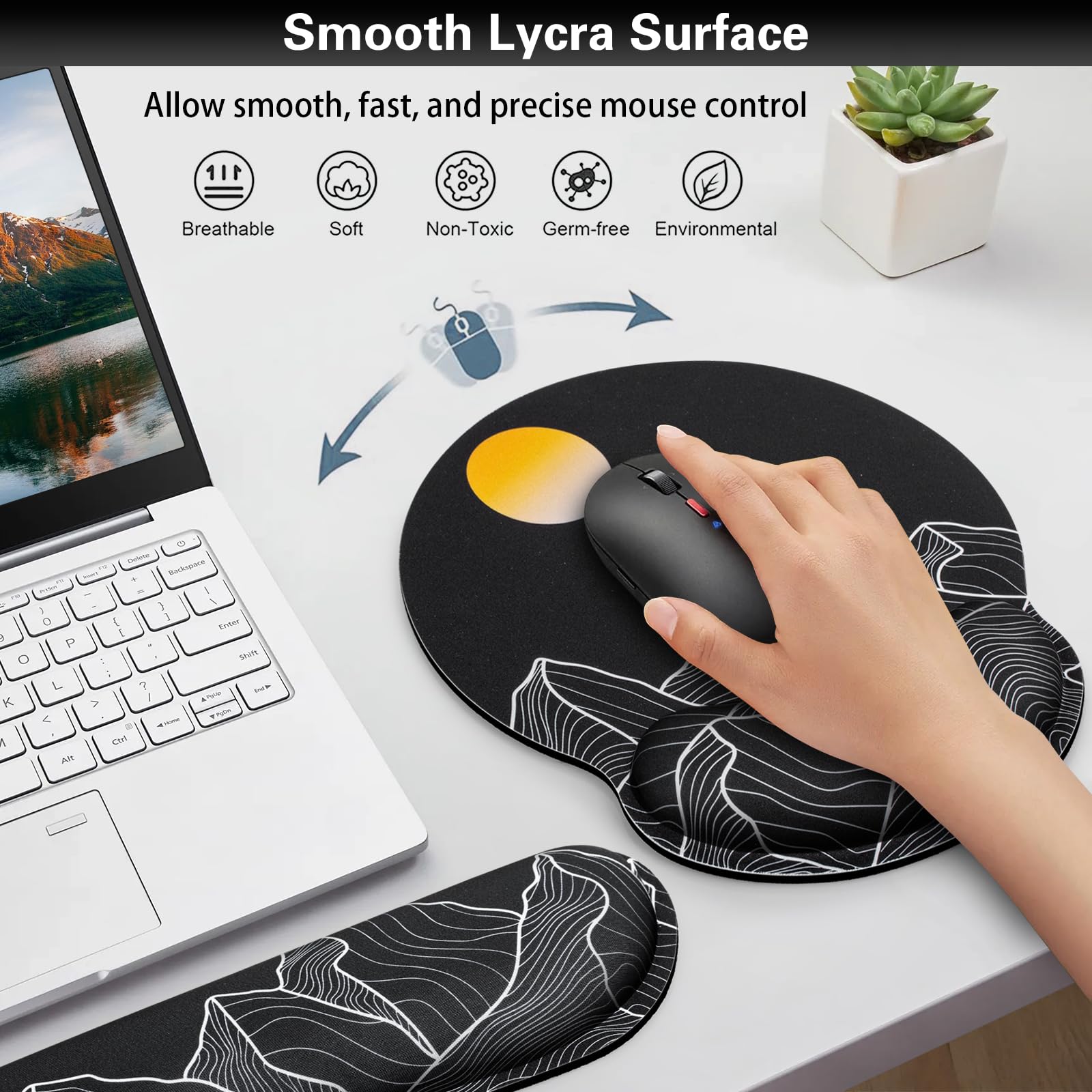 Tappetino per mouse con poggiapolsi, set 3 in 1 con supporto per il polso, tappetino per mouse da gioco con base antiscivolo, tappetino per mouse ergonomico, poggiapolsi in gel per tastiera in memory