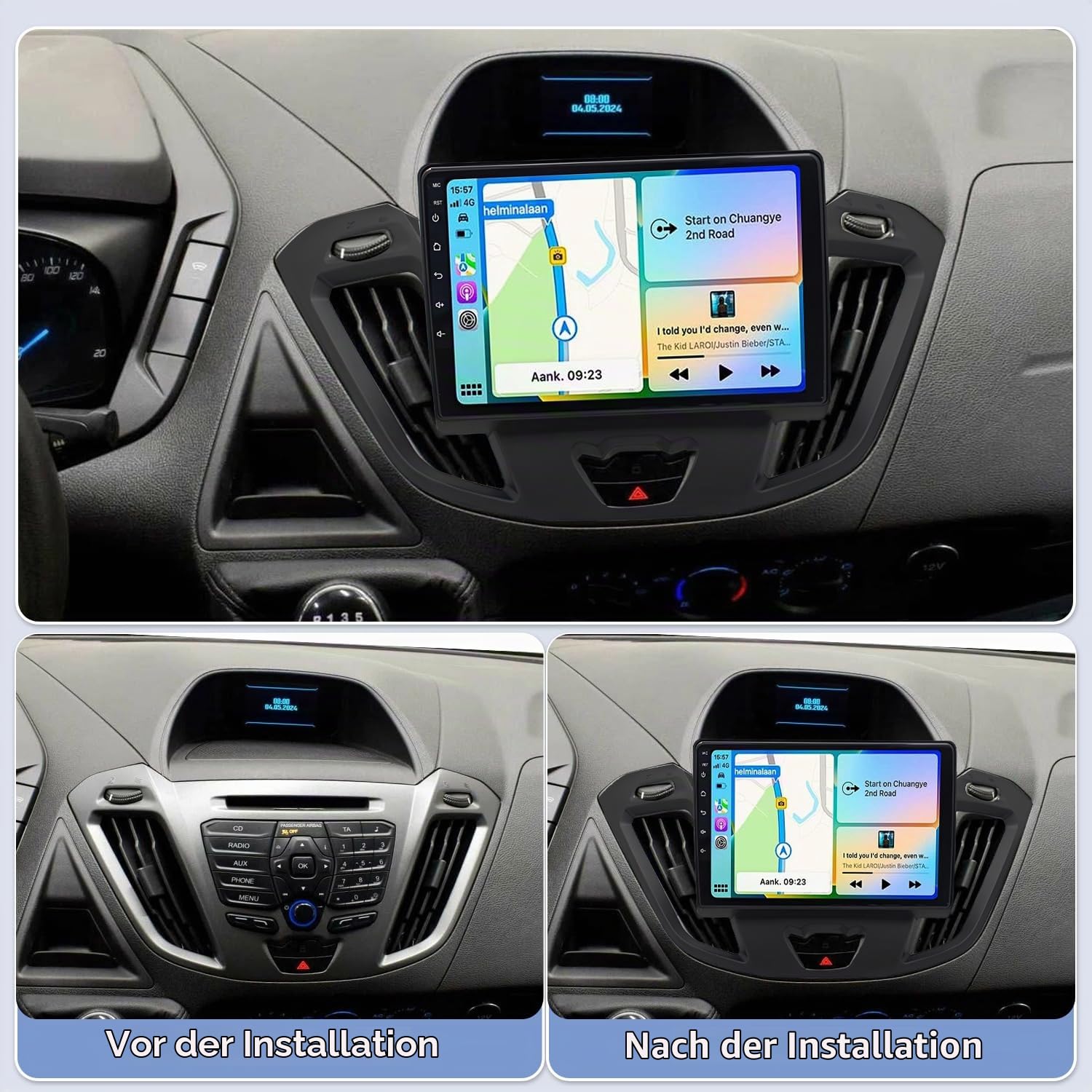 2+64G Android 13 Autoradio für Ford Transit/Tourneo Custom 2013-2018 mit Wireless Carplay Android Auto, 9 Zoll Touchscreen Radio mit GPS WiFi Bluetooth Rückfahrkamera Mirror Link FM/RDS