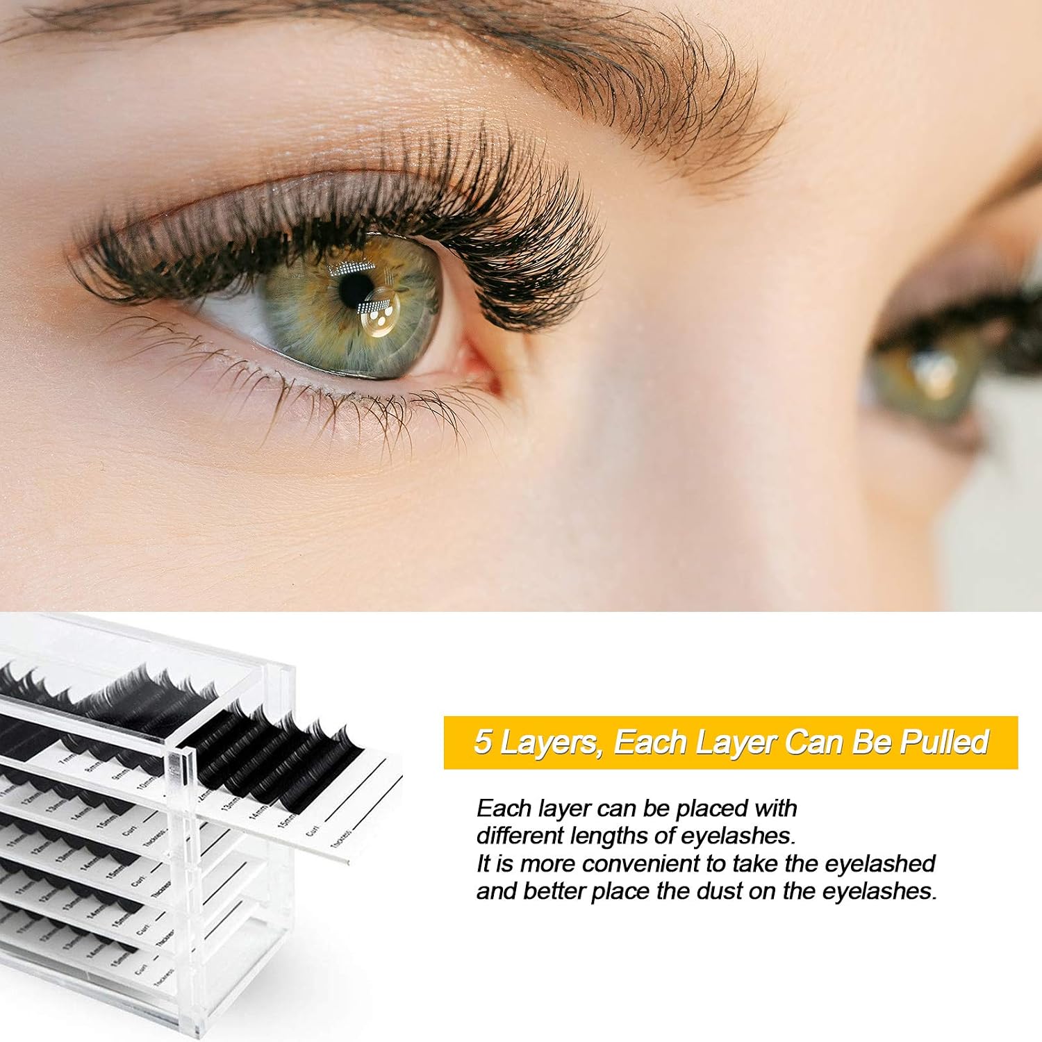 Fenshine 5 Layers Acrylic Clear False Eyelash Storage Box, Grafting Eyelashes Holder Case Lash Makeup Display Organizer, Eyelash Grafting Extension Tool Supplie