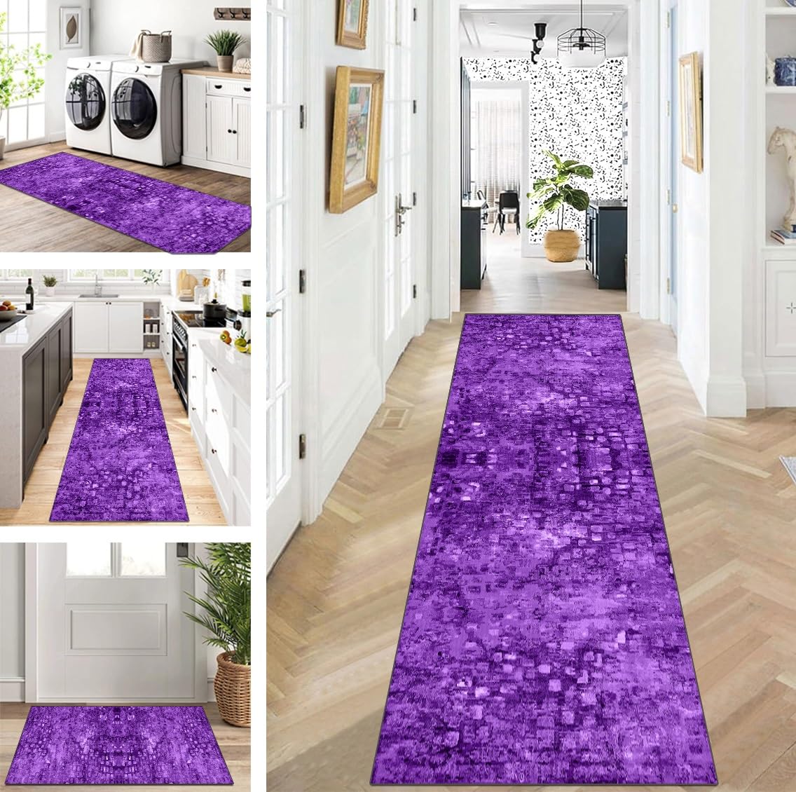 Tapis de couloir moderne bleu 40 x 60 cm lavable pour cuisine et salon