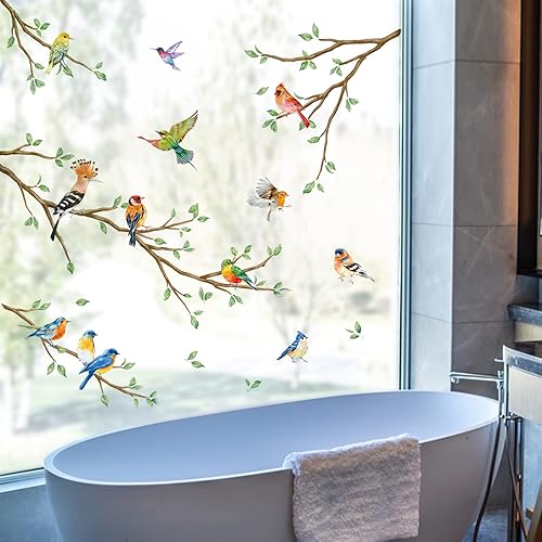 Miniatura 3 de Decalmile Pegatinas de vidrio anticolisión para ventana de colibrí y pájaro de doble cara de rama de árbol