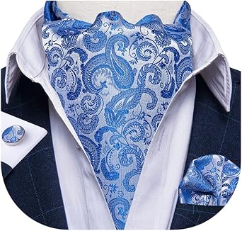 DiBanGu 3PCS Ascot Ties for Men Wedding Jacquard Woven Silk Ascot Cravat for Men Cravat Tie and Pocket Square Set