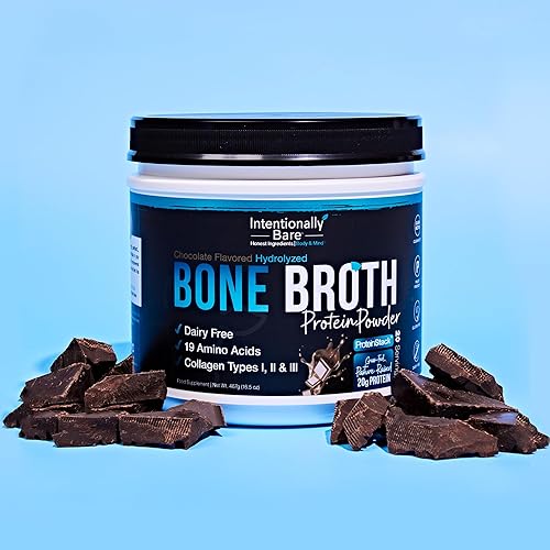Miniatura 4 de Intentionally Bare Proteína en polvo de chocolate con caldo de hueso, 0.71 onzas de colágeno en polvo para piel, cabello, articulaciones e