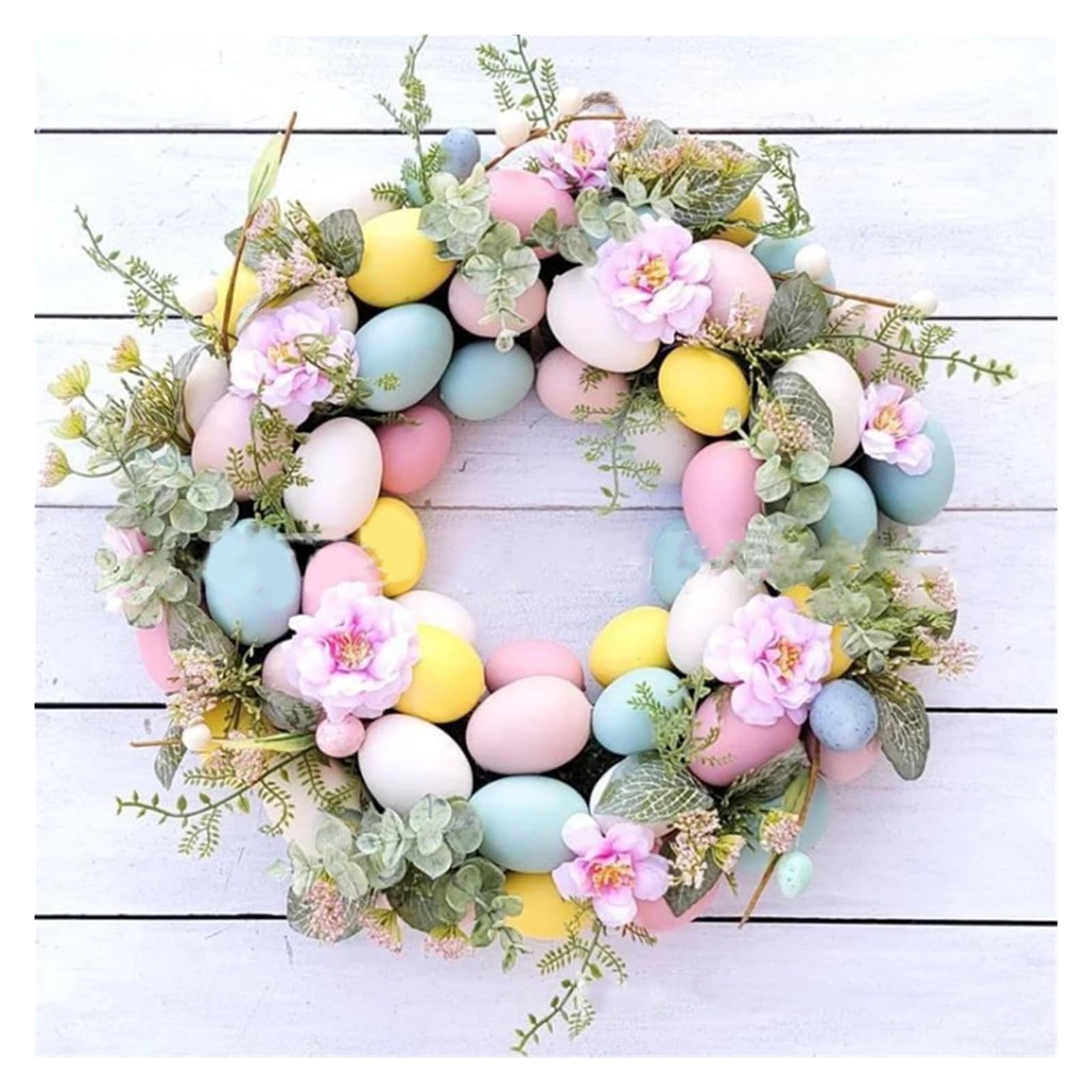 45cm króliczek wielkanocny kolorowy wieniec jajek drzwi wiszące zawieszki ścienne symulowane zielone jajko roślinne wesołych świąt wielkanocnych Party Decor dla domu cuicui (Color : A)