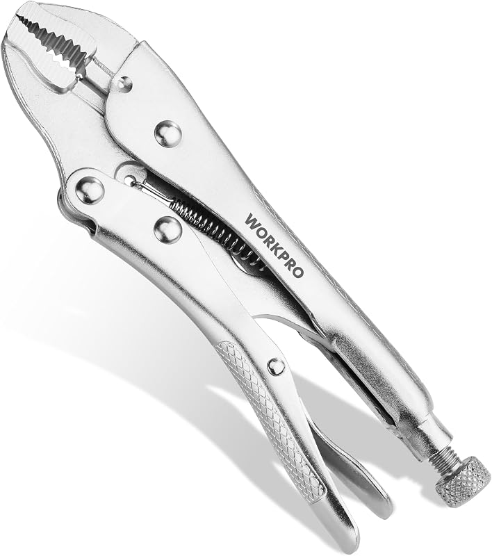 WORKPRO Locking Pliers, 4-inch Mini Curved Jaw Vice Grips pliers | Chromium-Vanadium Steel Locking Pliers with Wire Cutter, Locking Adjustable Vise Grips for Clamping Twisting Welding