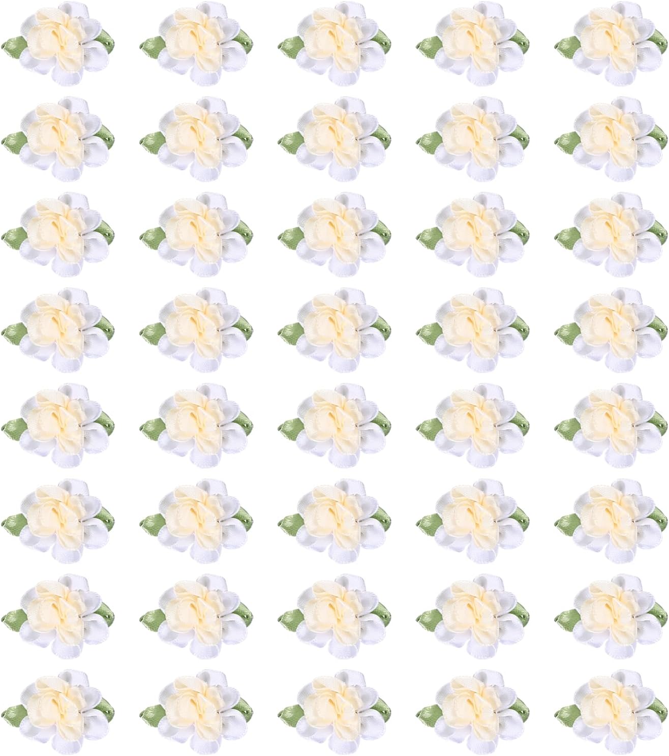 PATIKIL 1 Inch Ribbon Flowers Bows for Crafts, 40 Pack Mini Satin Roses Flowers Small Fabric Flower Heads DIY Sewing Appliques for Gift Wedding Bride Ornament, Beige/White
