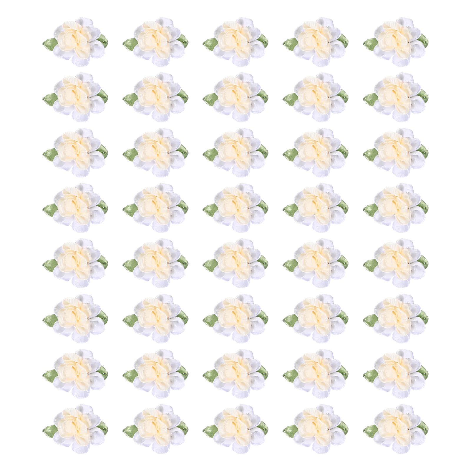 PATIKIL 1 Inch Ribbon Flowers Bows for Crafts 40 Pack Mini Satin Roses Flowers Small Fabric Flower Heads DIY Sewing Appliques for Gift Wedding Bride Ornament Beige/White