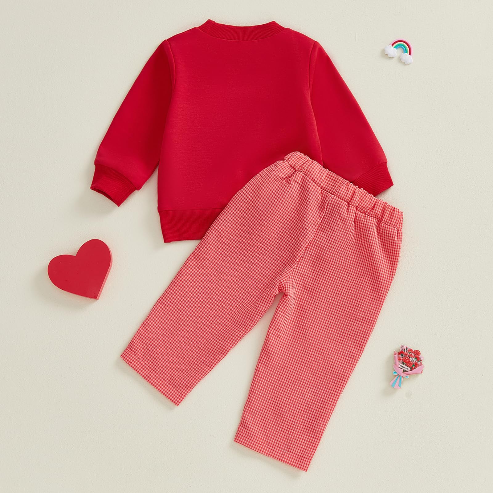 GXNRHG Completo per San Valentino per Neonato, Comoda Felpa a Maniche Lunghe con Lettera e Pantaloni Scozzesi, Vestiti Primaverili