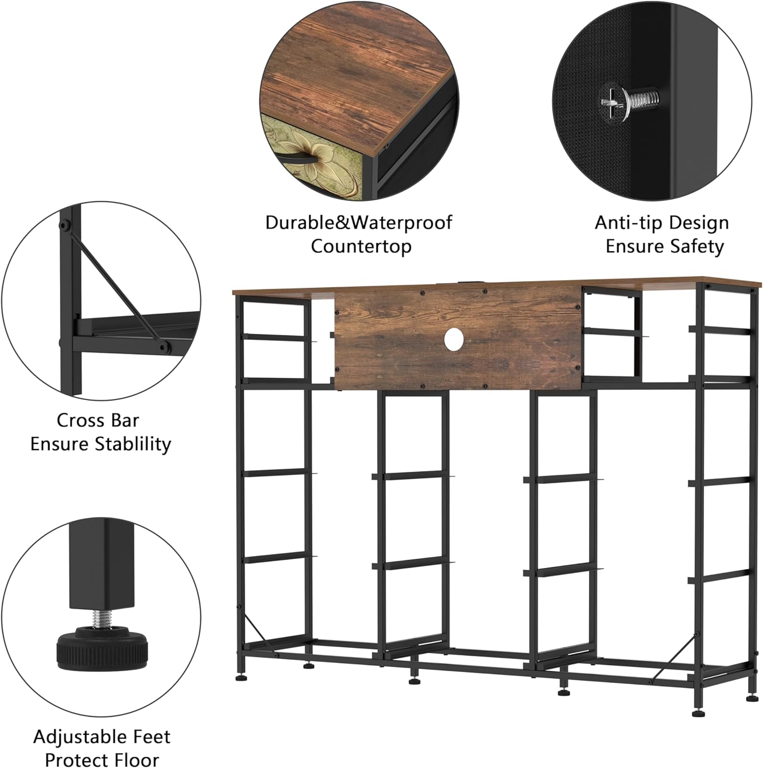 Tohomeor Retro Dresser with Charging Station & LED Light with Boho Fabric Drawers for Bedroom Chest of Drawers TV Stand with Power Outlet Open Shelf Storage (13 Drawers)