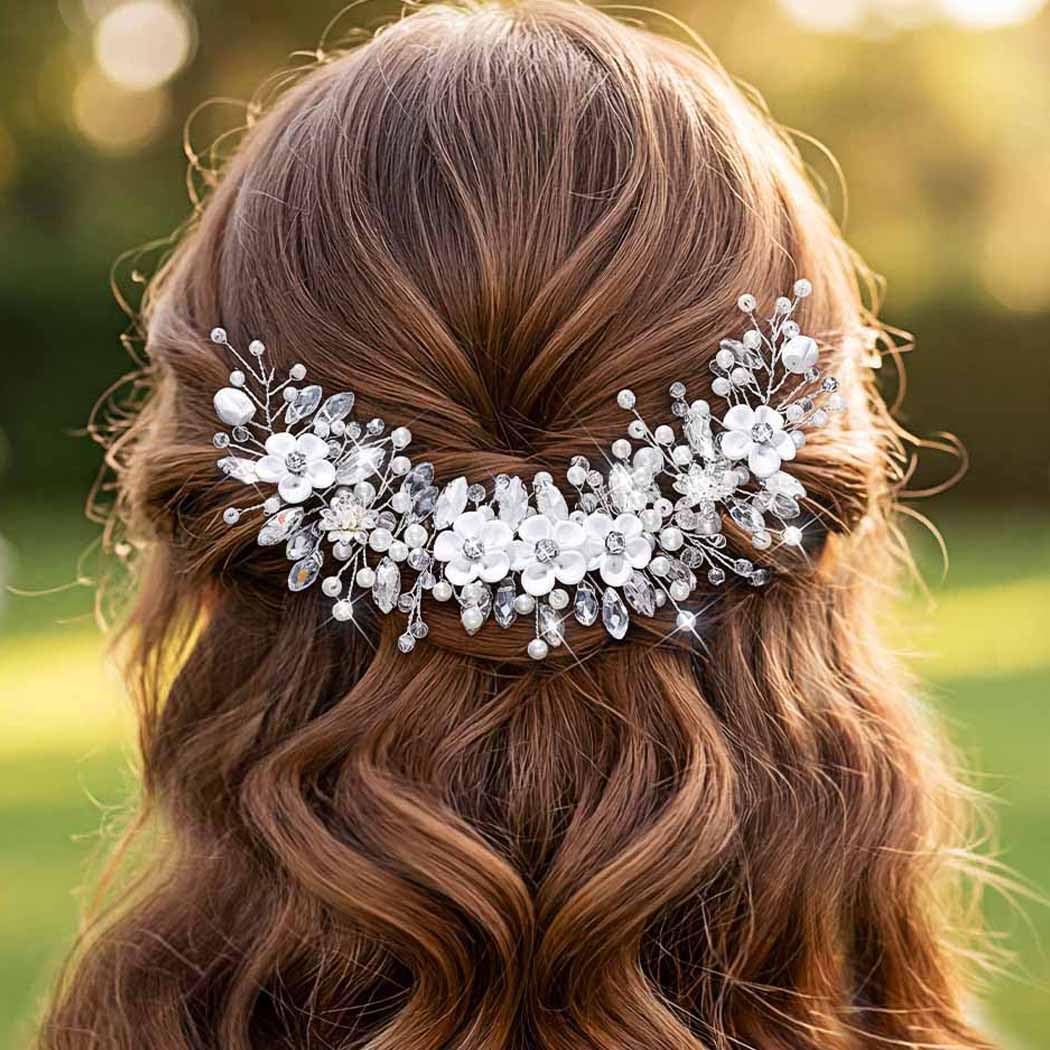 Cerchietto per capelli da sposa con fiori a forma di rampicante, con strass, accessorio per capelli da donna (argento, taglia unica)
