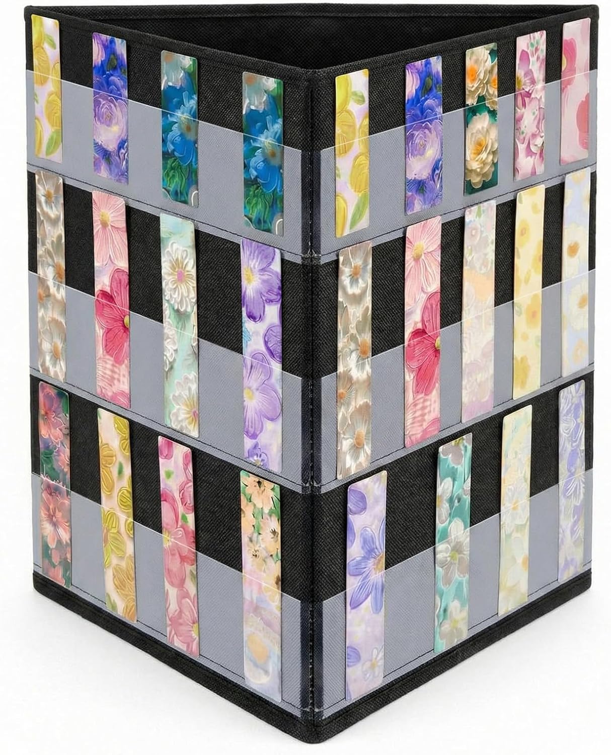 Faccito Bookmark Display Stand, Three-Sided Portable Holder with Multi-View Display, Black Desktop Rack for Bookmarks, Valentine-Themed Designs, Vendor Booths, Retail Stores