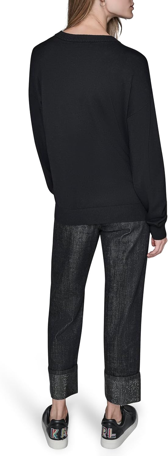 KARL LAGERFELD womens Long Sleeve Crew Neck Whimsy Sweater - Image 4