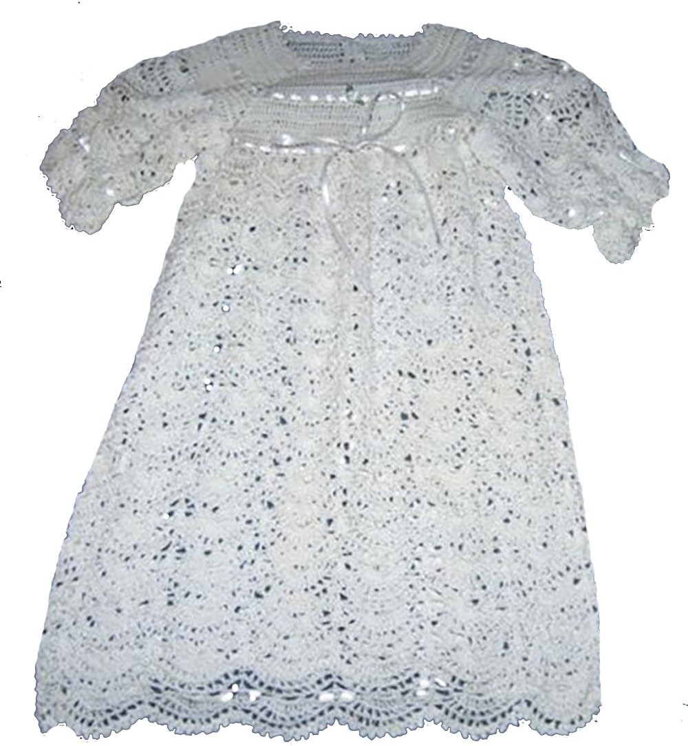Girls Hand Crocheted White Christening Gown, Booties, and Bonnet NWT Fits 0-12m