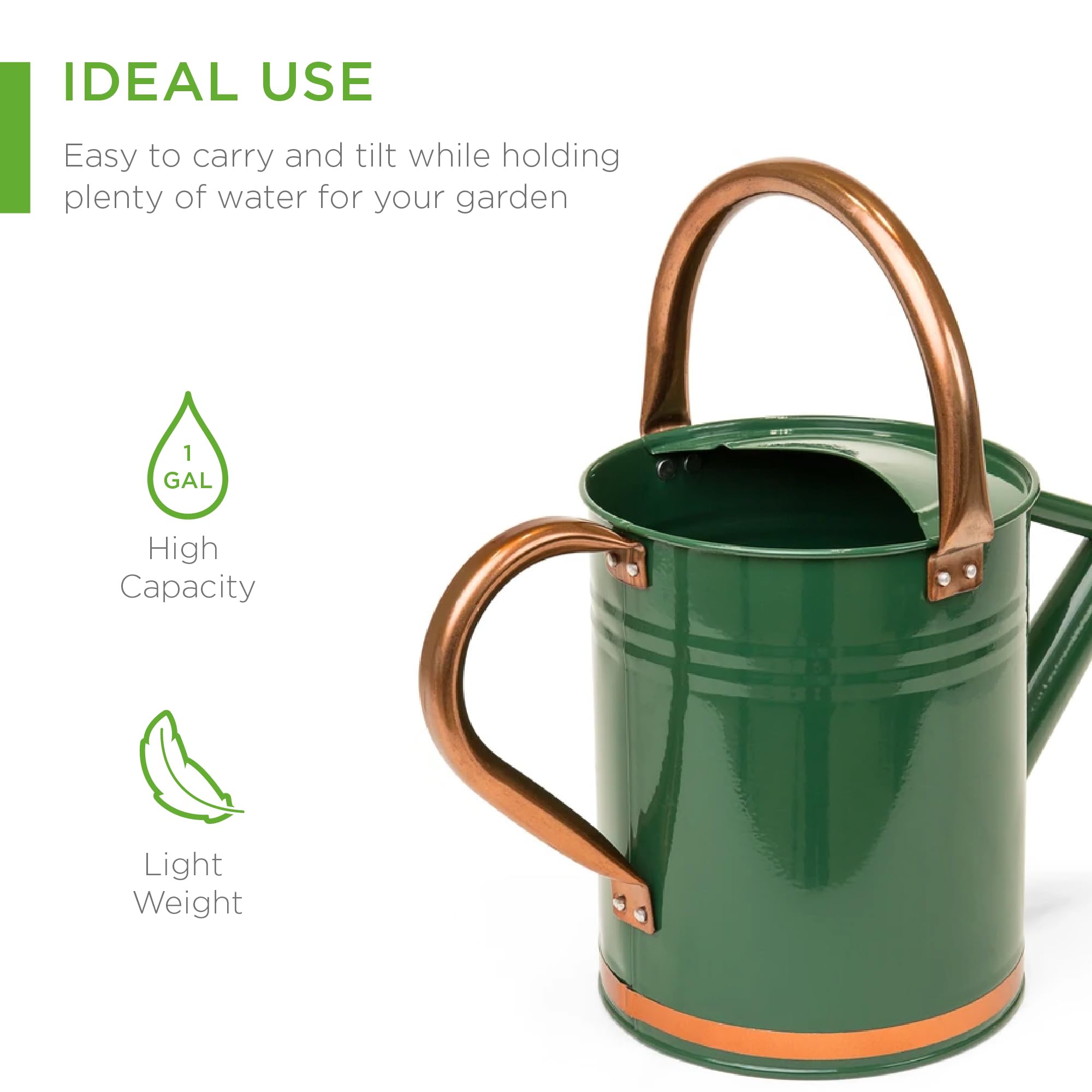 Best Choice Products Annaffiatoio da giardinaggio leggero da 1 gallone in acciaio zincato con O-Ring, manico superiore e accenti in rame
