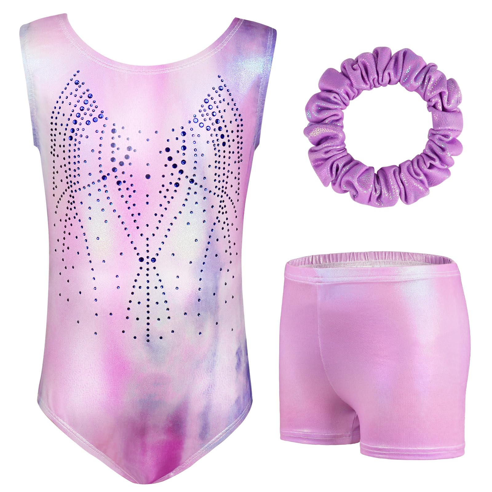 Freebily Body Ginnastica Artistica Bambina Balletto Leotards con Pantaloncini e Fascia per Capelli Body Danza Classica Moderna con Strass Abito da Pattinaggio Artistico Argento&Nero 5-6 anni