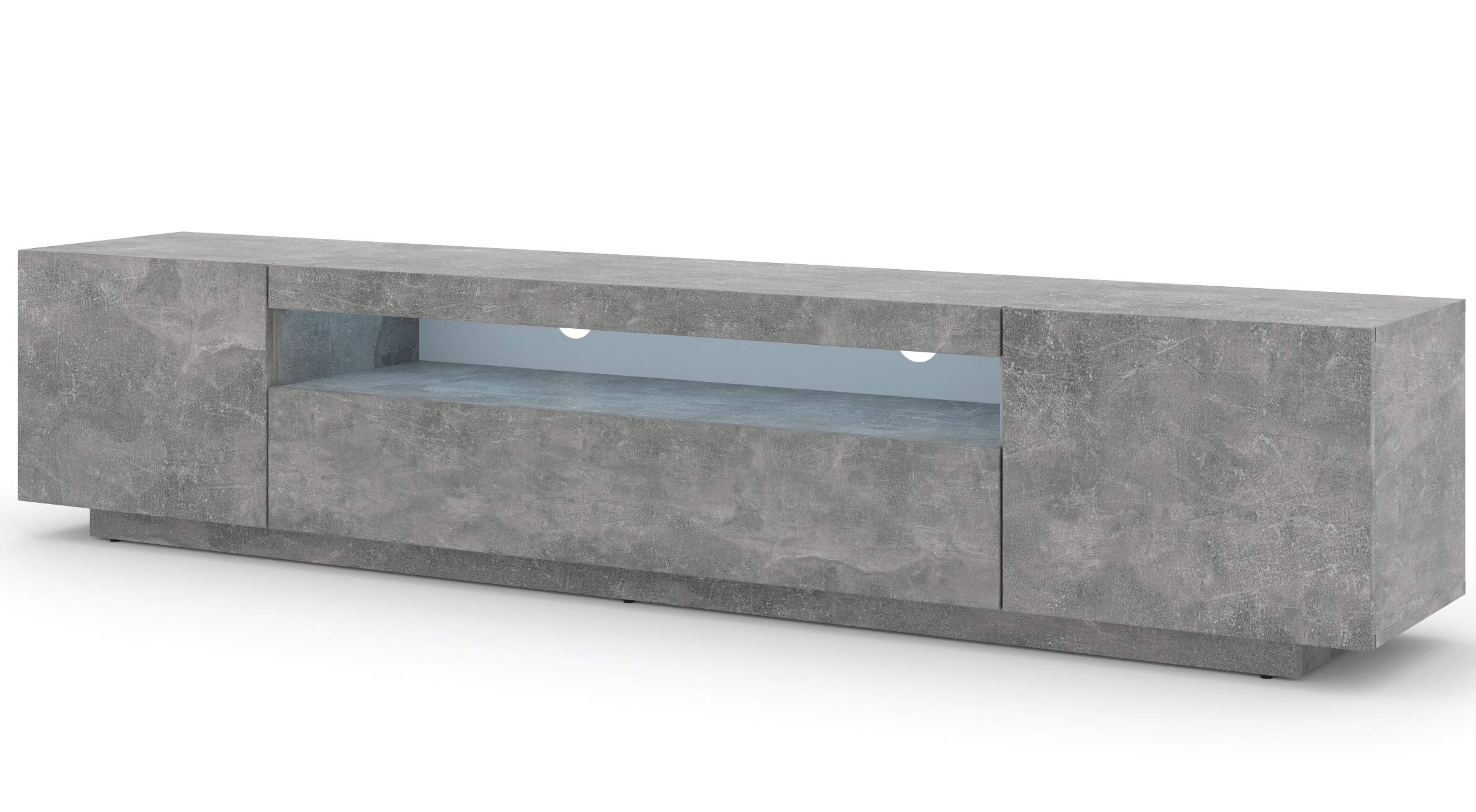BIM Furniture Lowboard TV 200 cm - Universell Sideboard mit Laminierten Fronten und LED, Hängend oder stehend - Fernsehschrank HiFi Schrank fürs Wohnzimmer Beton