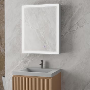 24" W Smart Lighted Medicine Cabinet with Mirror, Clock, Anti-Fog & Charging Station, Rectangular Recessed or Surface Mount with 1 Door, Left Open, Silver