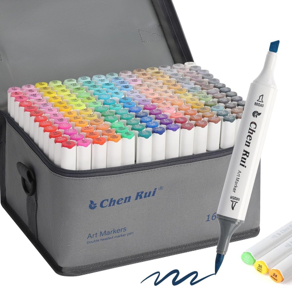 Chen Rui Alcohol Markers Brush & Chisel Tip Double Tipped Art Marker Set for Artist Adults Coloring Illustration Painting Alcohol Based- Refillable (168 Colors)