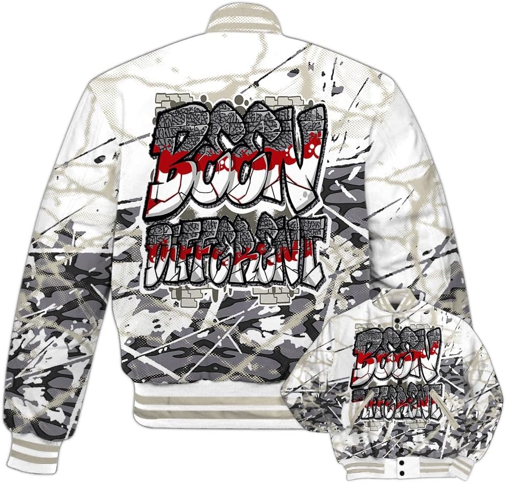 Dunkare Cement Grey 3s Varsity Jacket, Streetwear Varsity Jacket, To Different Profound Graphic Varsity Jacket Unisex