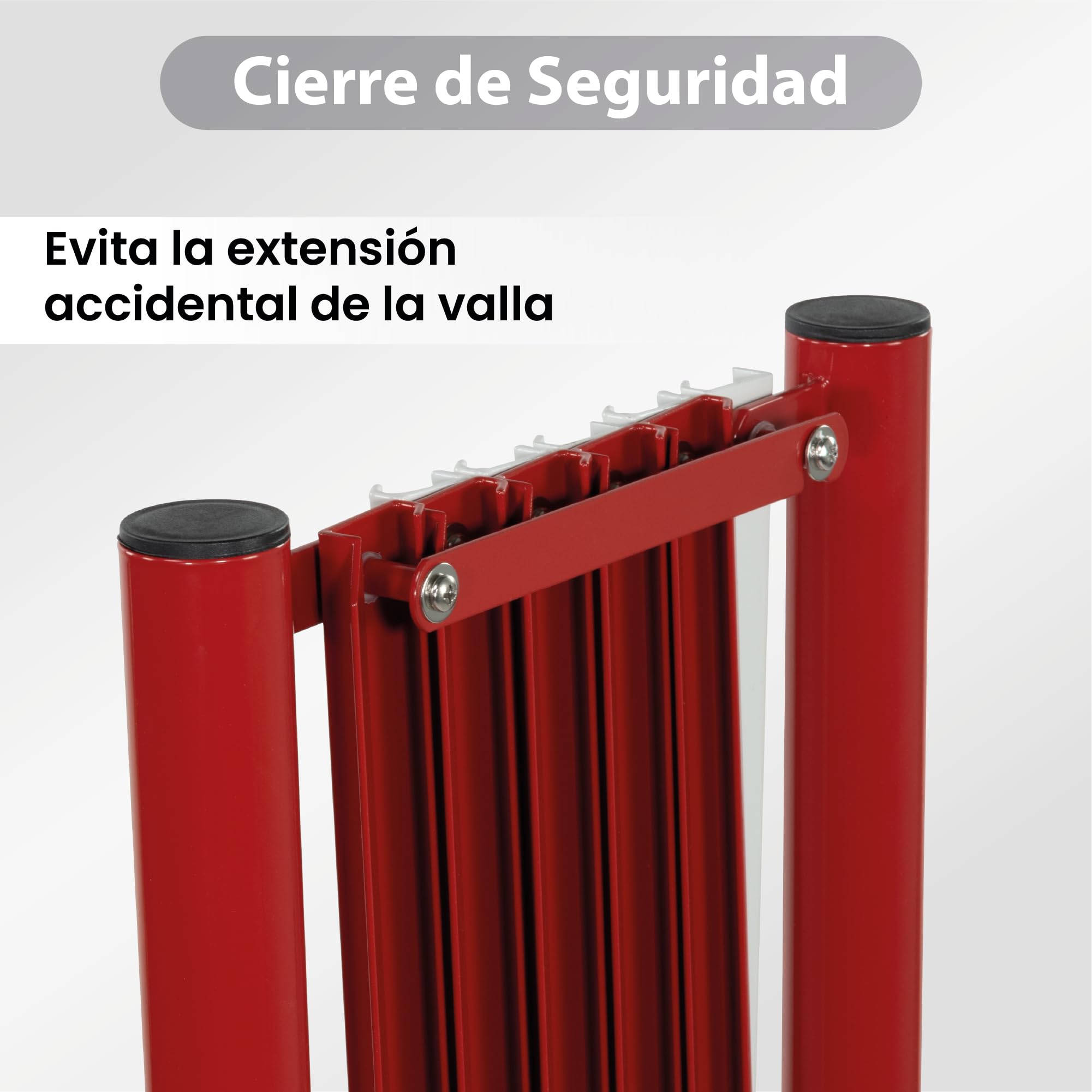 EberSign | Valla Extensible Recta de 3m con Ruedas, Barrera de Acero Portátil (Blanco/Rojo)