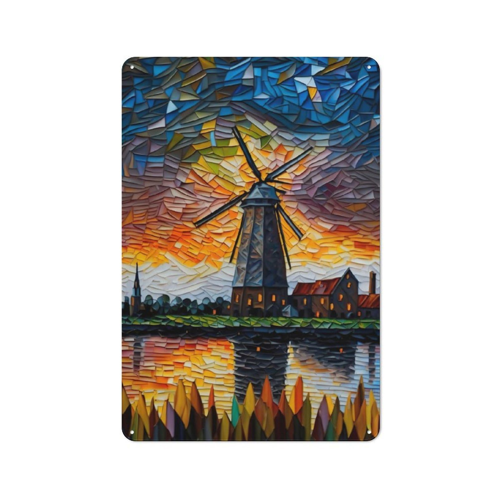 Junmoney Riverside Windmill Tin Sign 30X20cm For Café Or Home Bar, Rustic Wall Decor, For Garage, Workshop And Man Cave Decoration