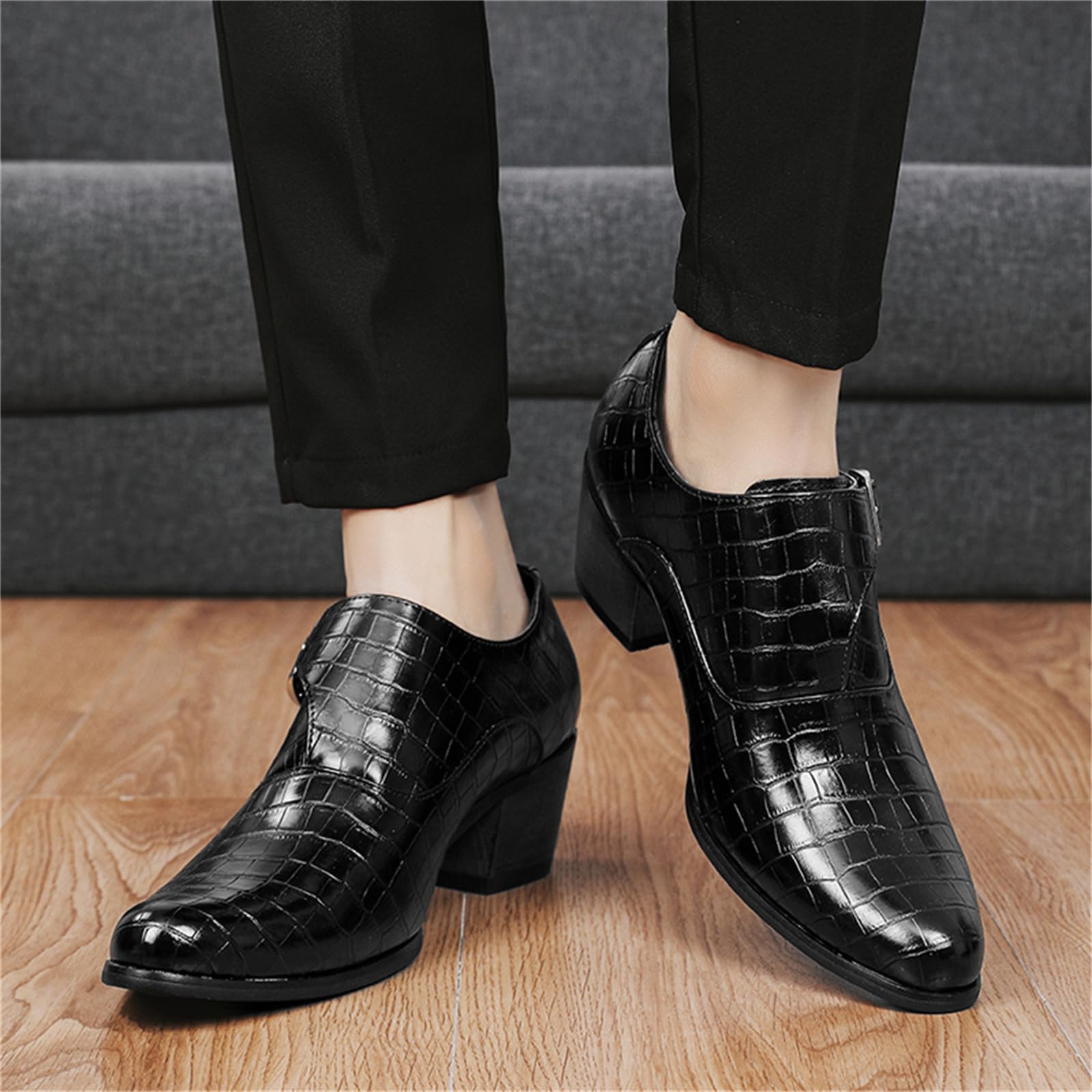 Zapatos de Vestir de Tacón Alto Hombre Cuero Punta Puntiaguda para Fiesta