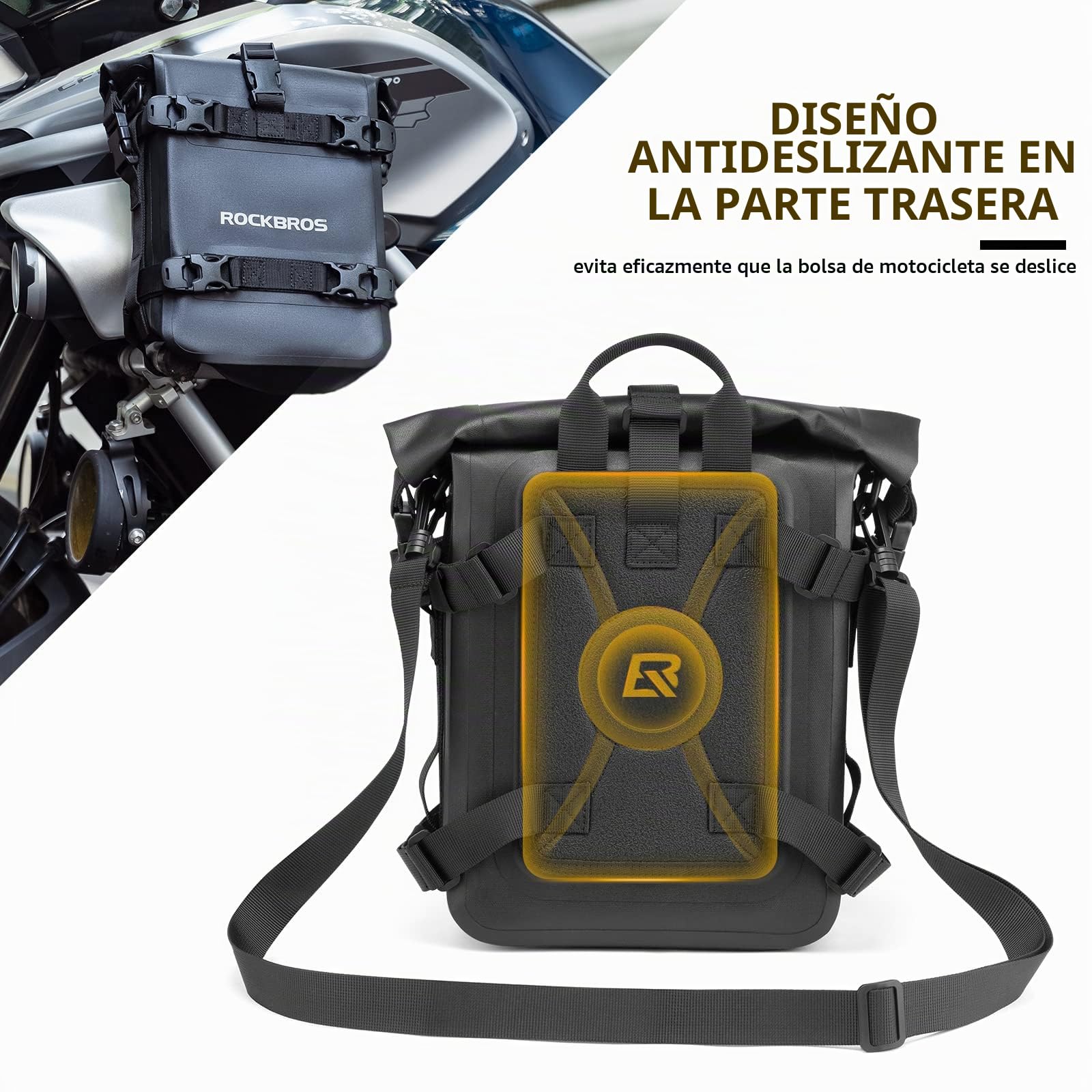 ROCKBROS Alforja Lateral para Moto, Bolsa Almacenamiento para Motocicleta Impermeable, Negro