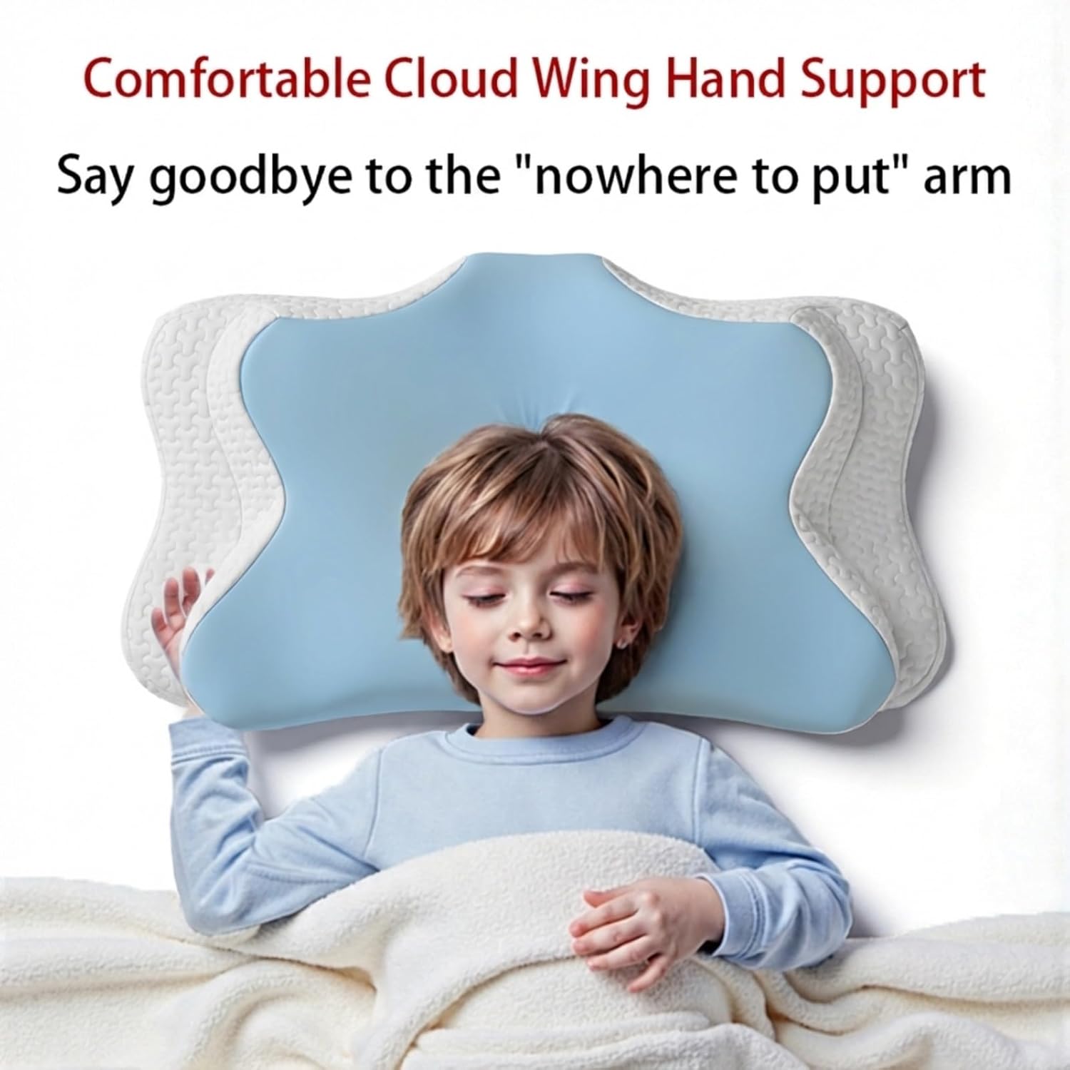 Memory Foam Kids Pillow, Kids Pillows for Sleeping, Ergonomic Contour Pillow and Pillowcase 20x12 in (Blue Small) - Image 7