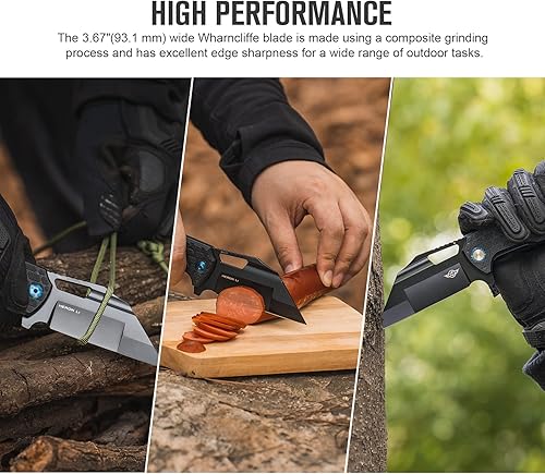 Miniatura 3 de OKNIFE Heron L1 Wharncliffe - Cuchillo plegable de acero D2, hoja de revestimiento de titanio negro con mango G10 texturizado de matriz para