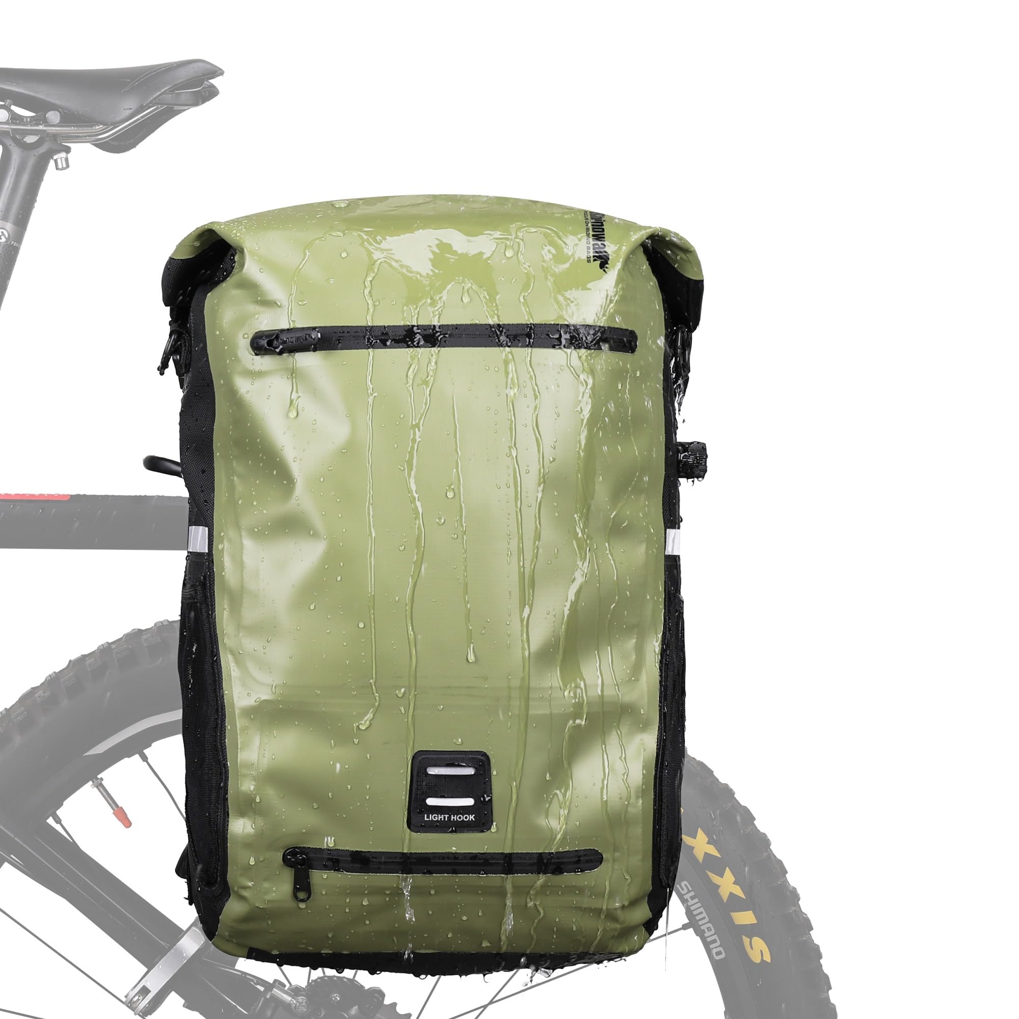 ENJOHOS Alforjas Bicicleta Multifuncional Bolsa de Bicicleta Impermeable Maletas Laterales Mochila Portatil para Portatilportaequipajes Bicicleta Trasero con Red para Casco, Verde-22L