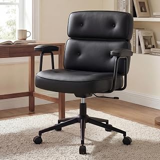 Ergonomic Leather Office Chair, High Back Executive Desk Chair | Comfy Lumbar Support, Padded Arms, Adjustable Height, 360° Swivel Rolling Computer Chairs for Home Office, Black