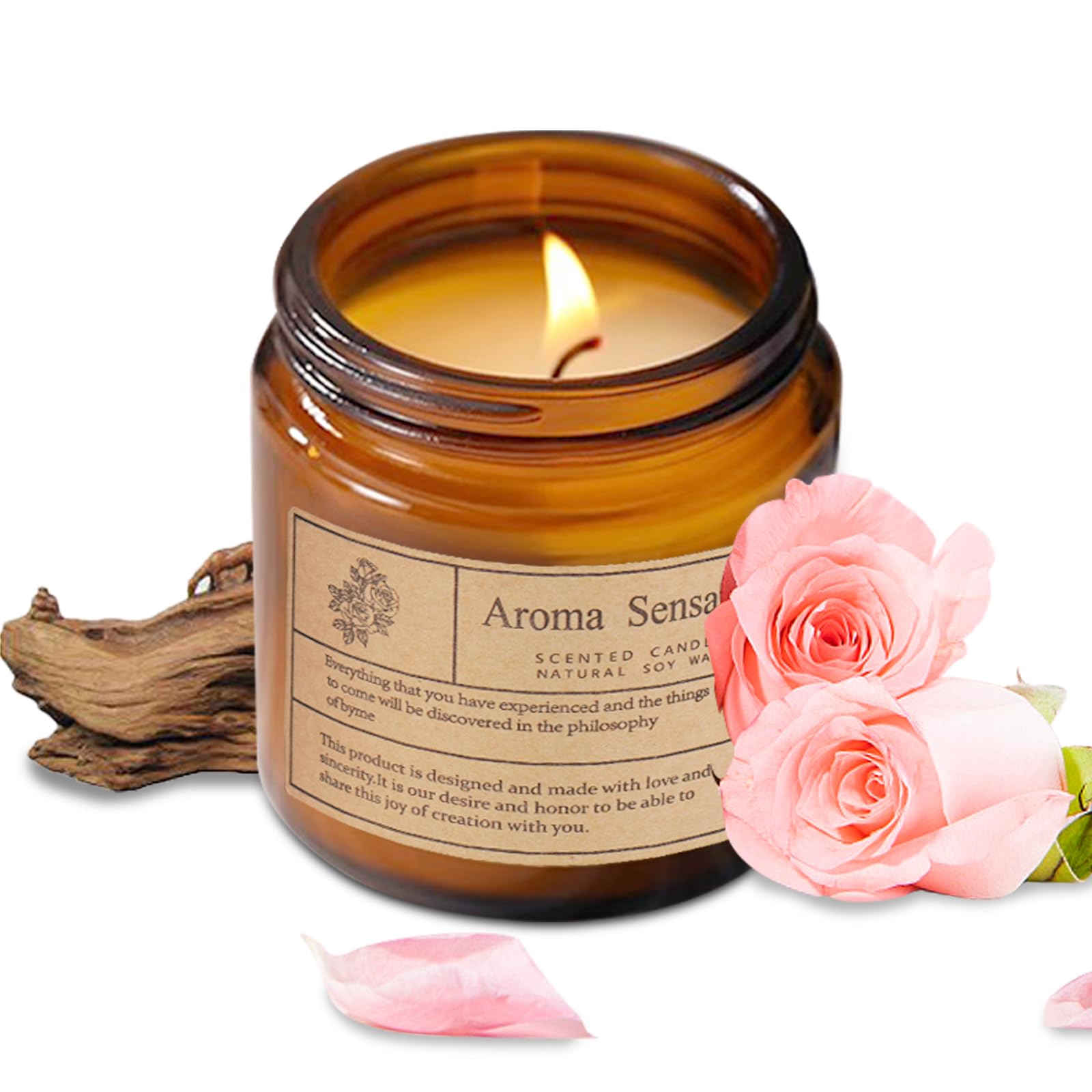Bougies parfumées, Bougies parfumées d'automne, Bougies bio, Non toxiques, Bougies en étain pour parfum d'intérieur, Méditation, Yoga (Rose de bois de santal 200g)
