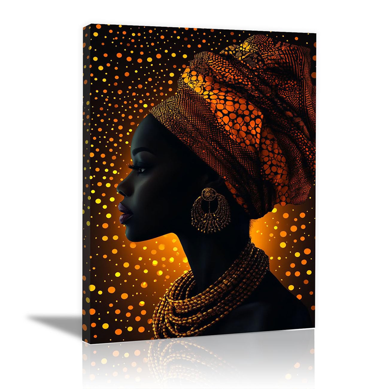 QUSAAOU Fashion Portrait Canvas Wall Art Woman Headwrap Gold Silhouette For Living Room Bedroom African American Decor For Home Afro Woman Poster And Prints(orange)-30x45cm1 Framed