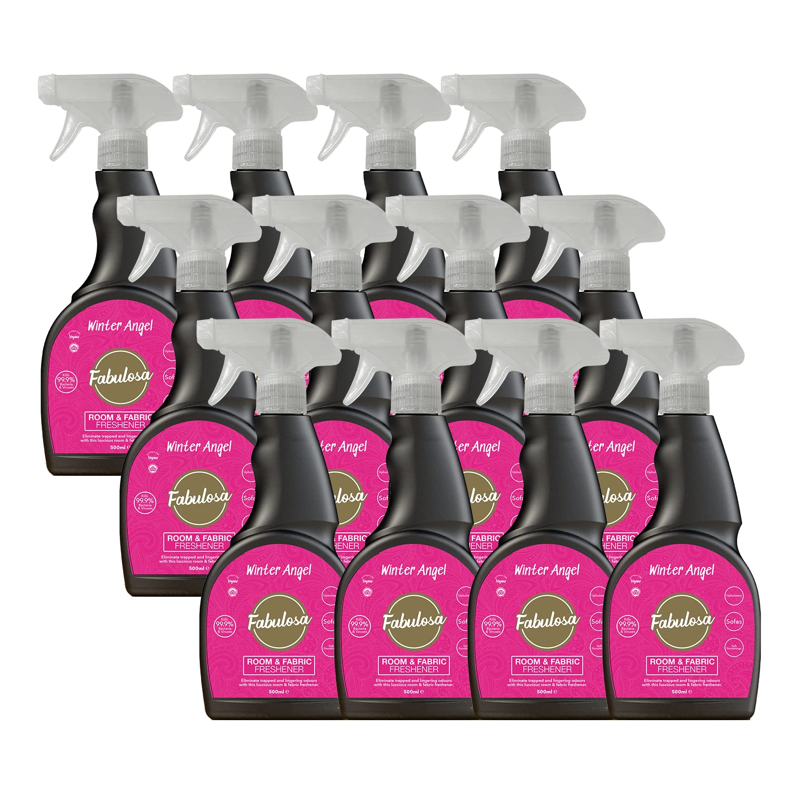 Fabulosa Multi Purpose Room and Fabric Antibacterial Disinfectant and Sanitising Cleaning Spray, 350ml, 12 Pack, Winter Angel