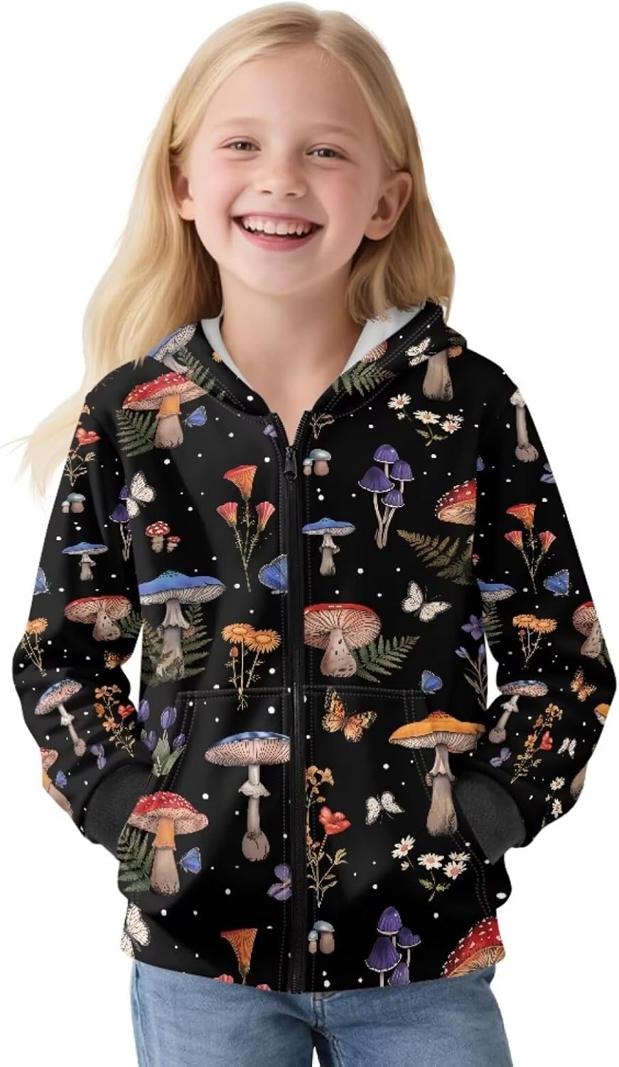 Kids Fleece Lined Jacket Girls Zip Up Hoodies & Sweatshirts with Kangaroo Pockets