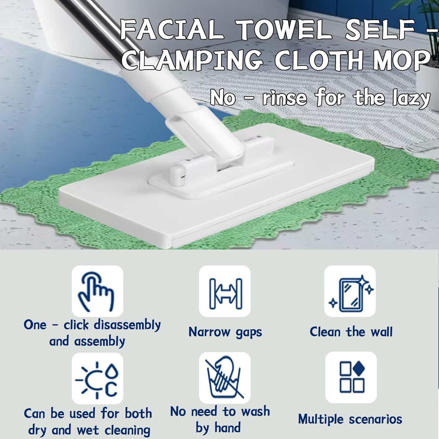 Disposable Dust Mop with 4 Reusable Cloths, Dust Mop Kit Flat Mop 39" Long Dust with Handle Mops with Disposable Cloth for Multi Surface Cleaning, Wet&Dry(3 Pcs)