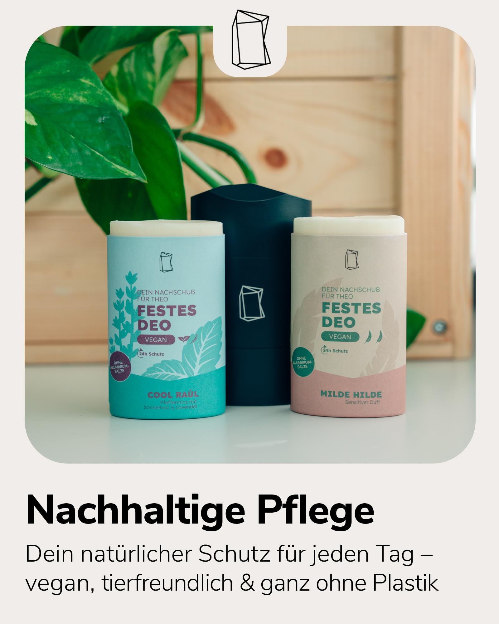 Duschbrocken Festes Deo Starterset - 3x Cool Raúl Deodorant mit Deo-Behälter - Herb & Frisch - 24h Schutz ohne Aluminium - Vegan & Plastikfrei - 316g