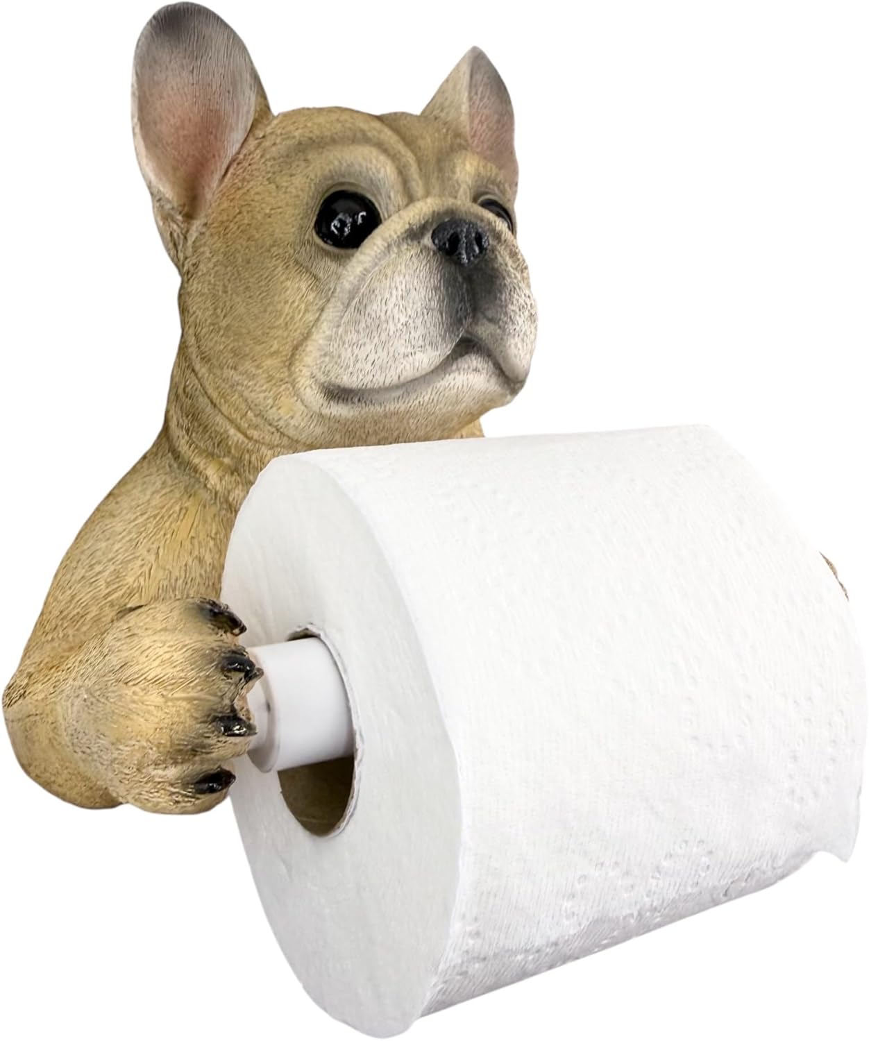 Top Brass French Bulldog Toilet Paper Holder – Realistic Resin Dog Statue, Funny Wall-Mounted Bathroom Tissue Dispenser, Holds Standard & Double Rolls, Novelty Frenchie Bathroom Decor