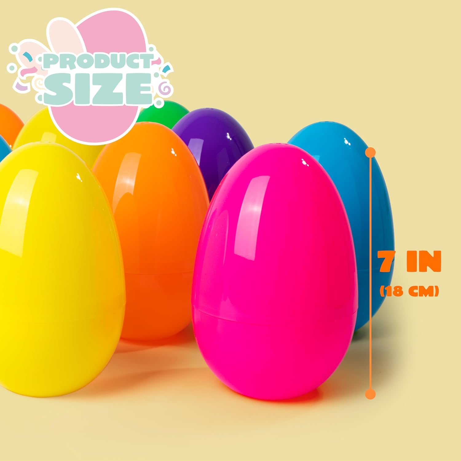 JOYIN 6 Pcs 7" Jumbo Plastic Easter Eggs, Bright Solid 6 Assorted Colors Empty Eggs for Filling Treats Easter Party Favor Hunt Basket Stuffers Fillers Classroom Prize Supplies Toy