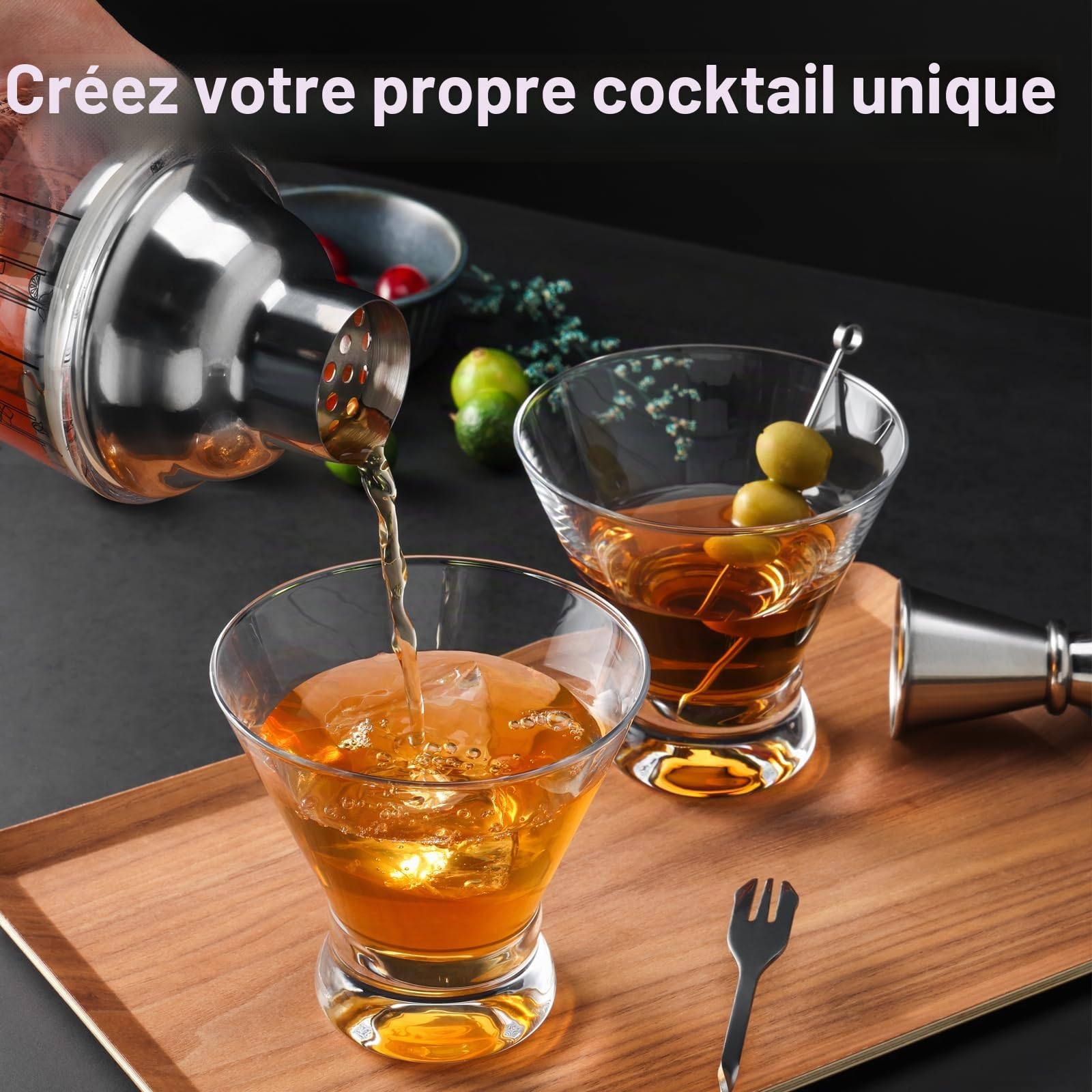 WOTOR Set de 4 Verres à Martini Sans Pied, 230 ml, Verres à Cocktail Élégants pour Bar, Verres à Margarita Courts et Modernes
