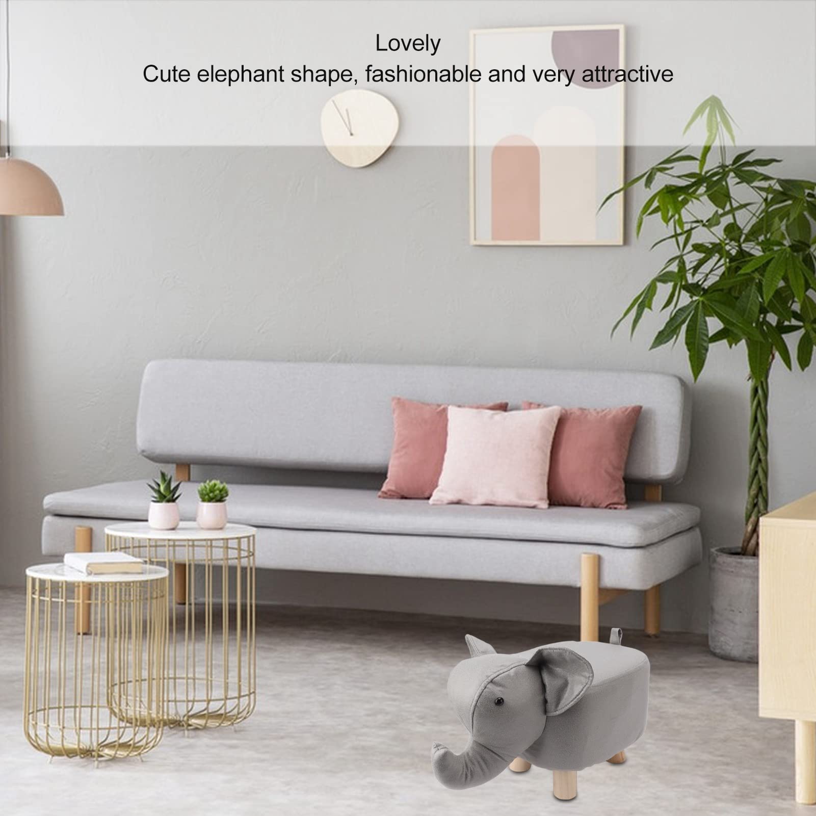 Poggiapiedi A Forma Di Animale Di Elefante Da 9,8 Pollici, Pouf Poggiapiedi Con Morbido Cuscino Imbottito E Piedini Antiscivolo, Comodo Sgabello Carino Per Bambini Asilo (Light Grey)
