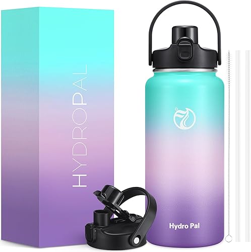 Botella de agua aislada de medio galón con tapa 2 en 1 (tapa para beber  tapa con pajilla), botellas de agua de acero inoxidable de doble pared de