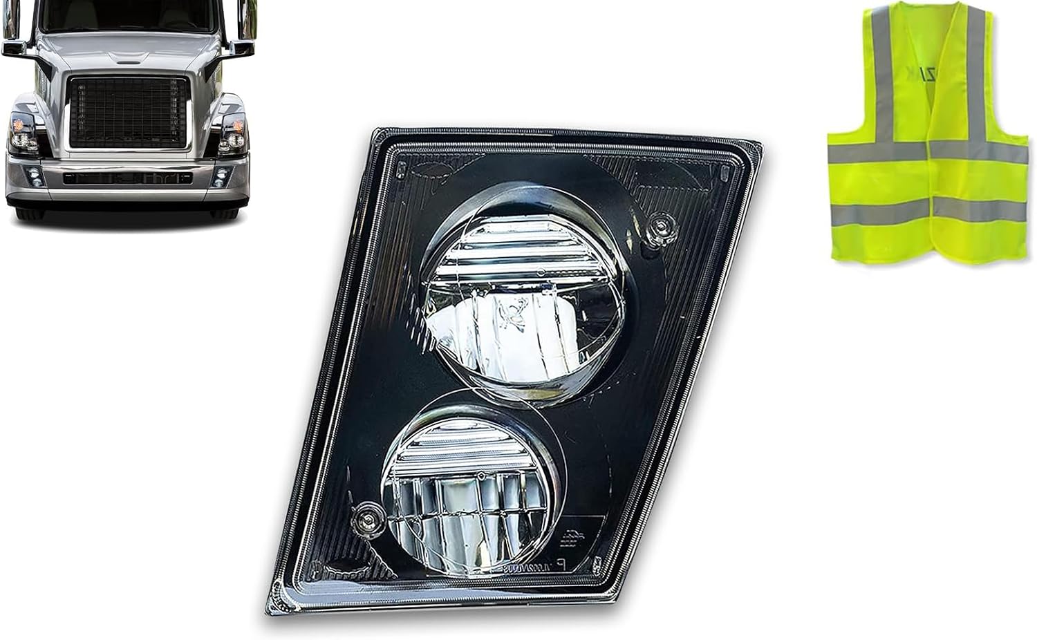 KOZAK Fog Light LED Lamp (Left Driver side) Compatible With Volvo VNL 2004-2017 Semi Trucks PLUS Logo Emblem Reflective Vest