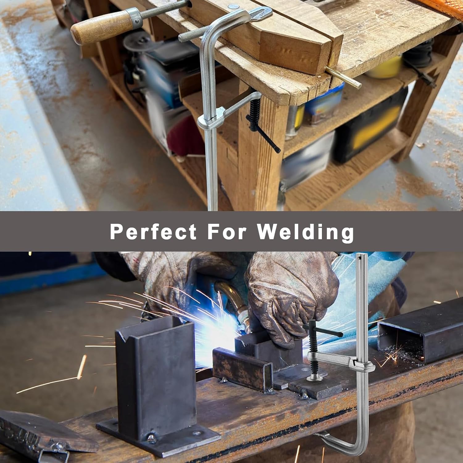 4 Pcs Welding Clamps Heavy Duty with 3" Throat Depth, Bar Size 5/8" x 5/16" (15.7 x 7.5 mm), 440 Lbs Clamping Force, Forged Steel Bar Clamps for Woodworking, Metal, Pipe, Welding and DIY Projects