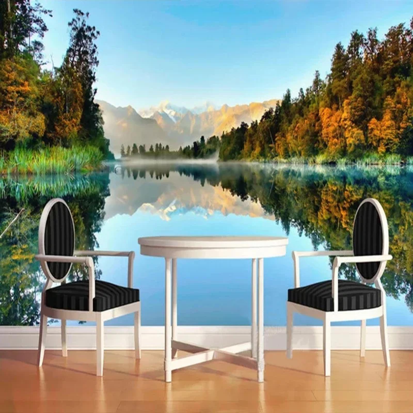 Papier peint soie paysage de lac décoration murale luxe pour chambre