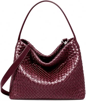 1060 Women's Braided Suede Tote Bag Stylish Suede Hobo Shoulder Bag with Woven Details for Work Travel