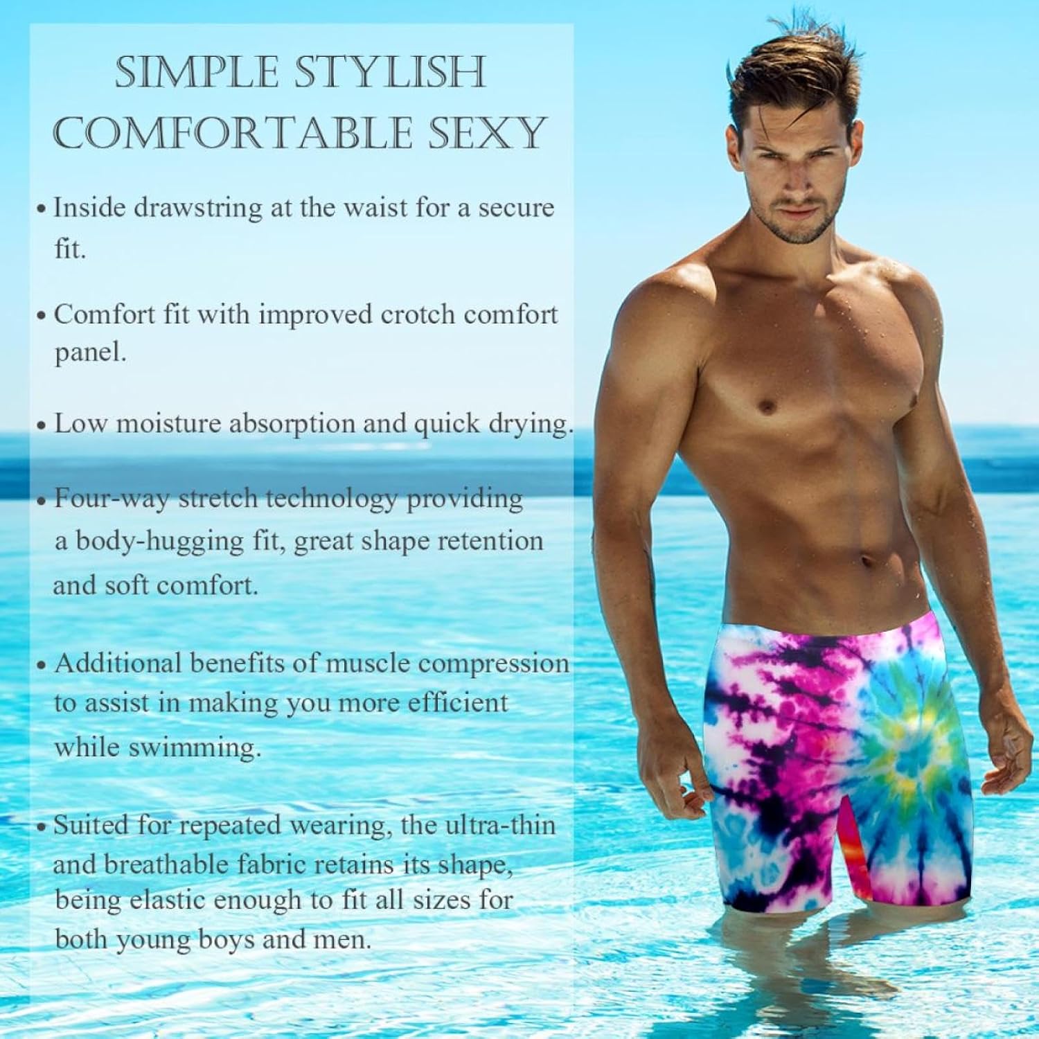 Tie Dye Men's Swim Shorts Swimming Jammer Cool Dry Active Swimsuit Workout Shorts Sports Tights